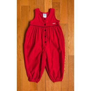 Vintage Oshkosh B'gosh Red Black Polkadot Corduroy Romper Cotton 2T